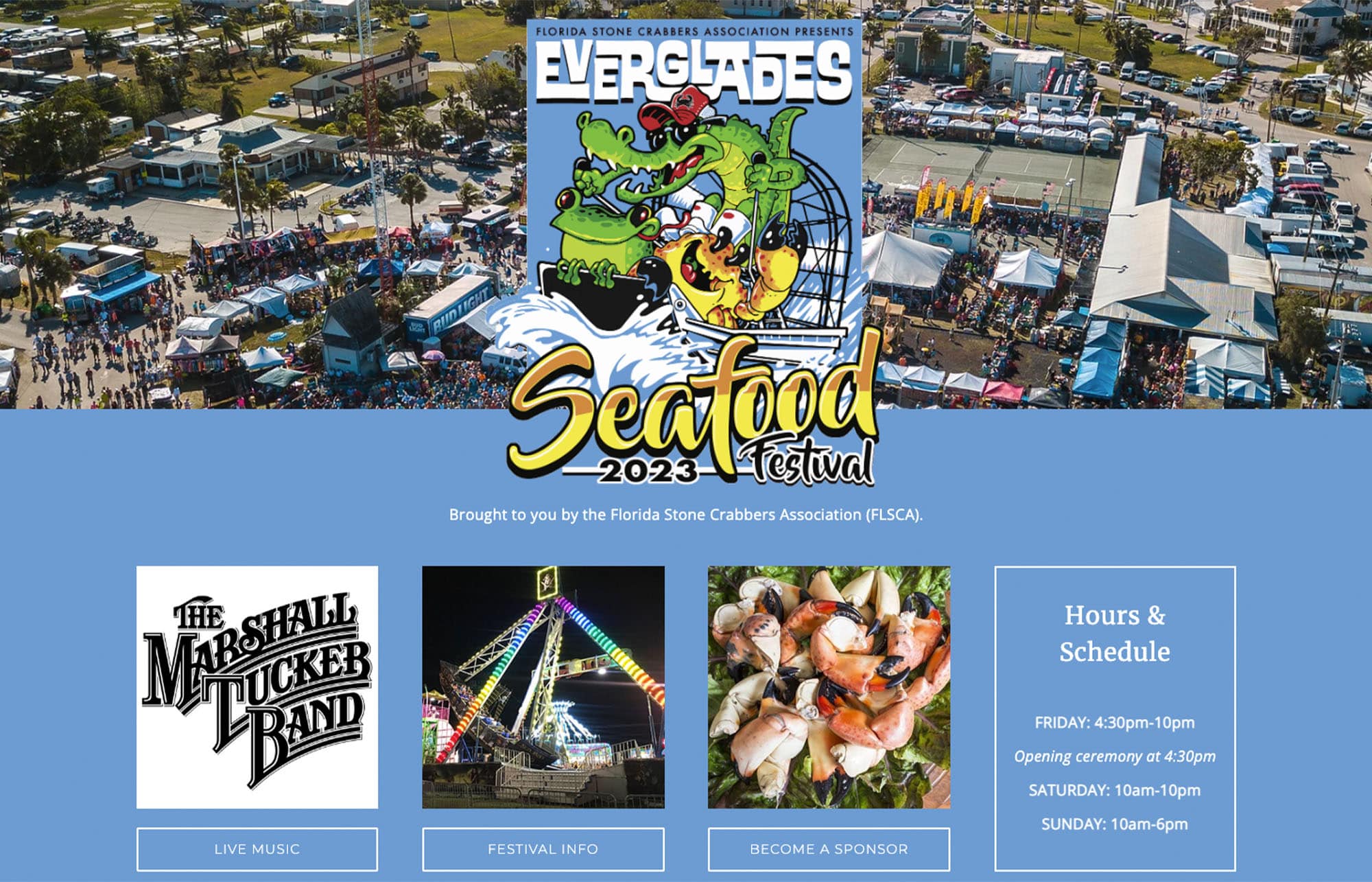 Paradise Web Single Page Event Website Design and Build for Everglades Seafood Festival